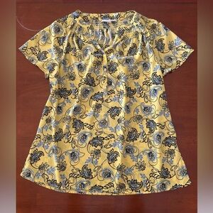 👚 Dana Buchman Paisley Floral Yellow and Blue "Lemon Drop" Top size Medium